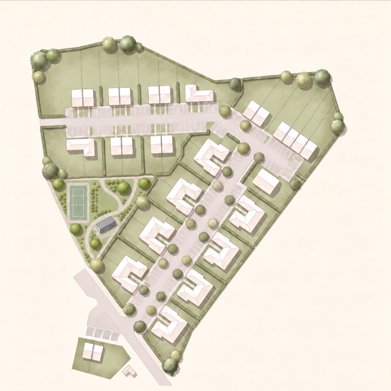 Plan zagospodarowania osiedla Auralea z numeracją domów