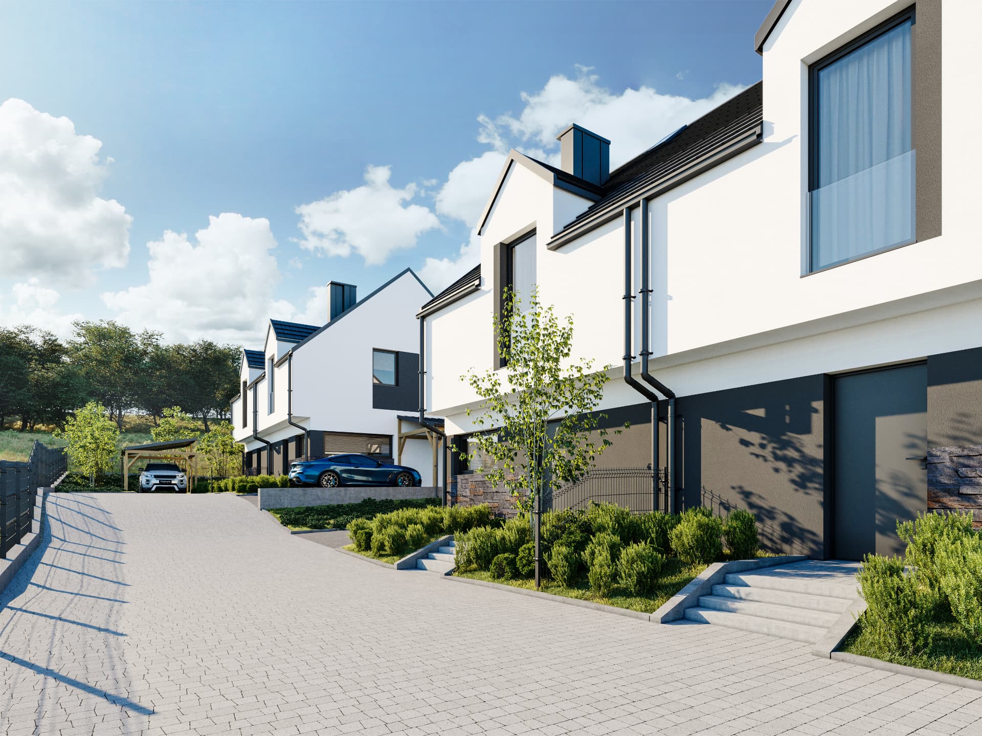 Betula Twin — wizualizacja wjazdu i miejsc parkingowych